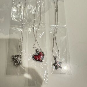 Silver and Red Heart Pendant Necklace Set